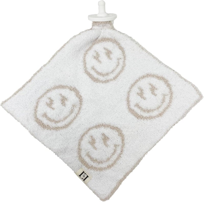 Leaps + Legends L+L USA Smiley Face Baby Lovey Pacifier/Teether Holder 10"x10" - DreamSoft Plush Fluffy Cuddly Soothie Reversible Mini Comfort Blanket - Cute Newborn Gift Essential Babies Boys Girls (Tan/White) - Image 2